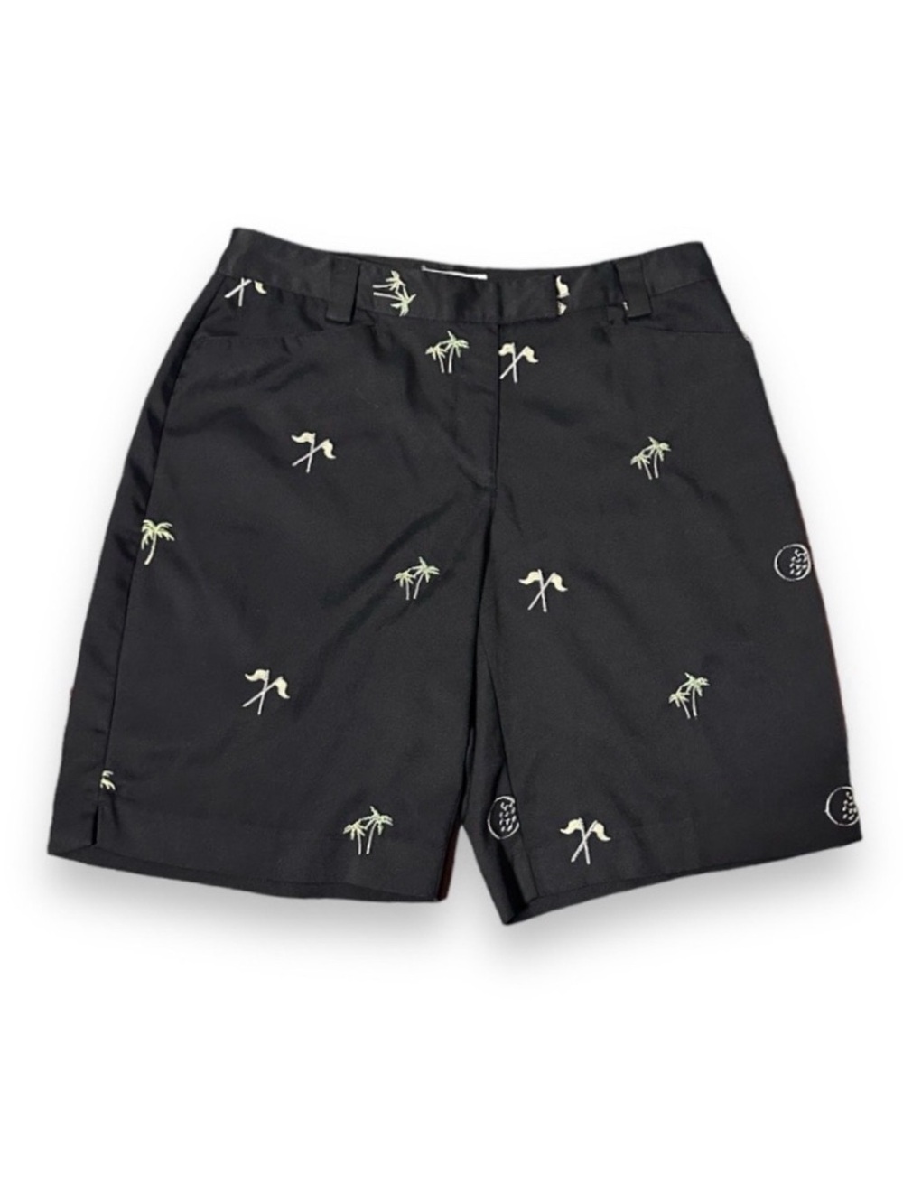 Vintage Coral Bay Golf Black Shorts Palm Tree Embroidery Womens Size 10 Preppy